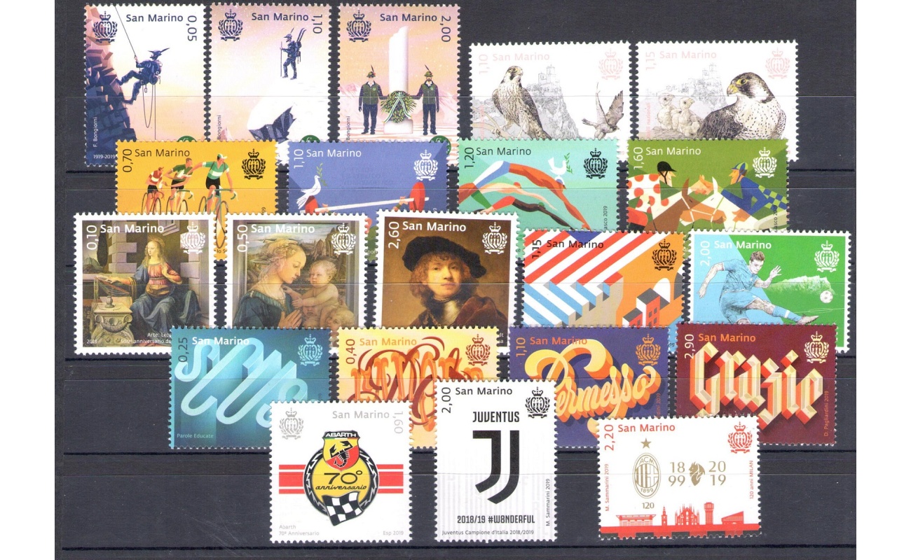 2019 San Marino , francobolli nuovi , Annata Completa , 21 valori + 6 Foglietti - MNH**