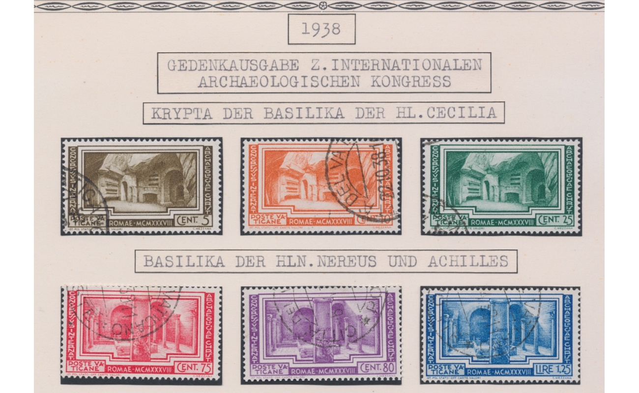 1938 Vaticano,  serie "4 Congresso Internazionale di Archeologia Cristiana" n 55/60, 6 valori usata
