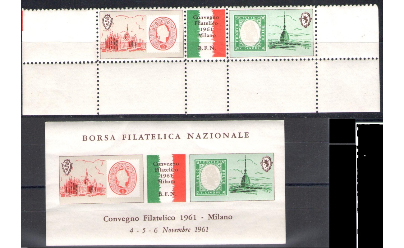 1961 Convegno Filatelico Milano - Foglietto + Serie , Nuovi con gomma integra,  ERINNOFILO MNH**