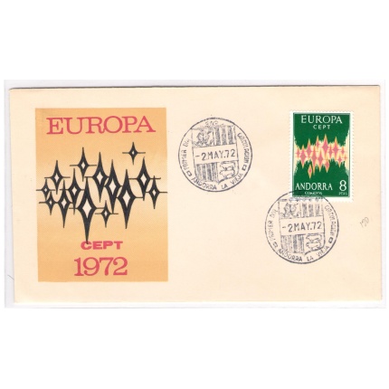 1972 ANDORRA SPAGNOLA,  n° 64A ,Europa Cept 8 p. verde e policromo su Busta