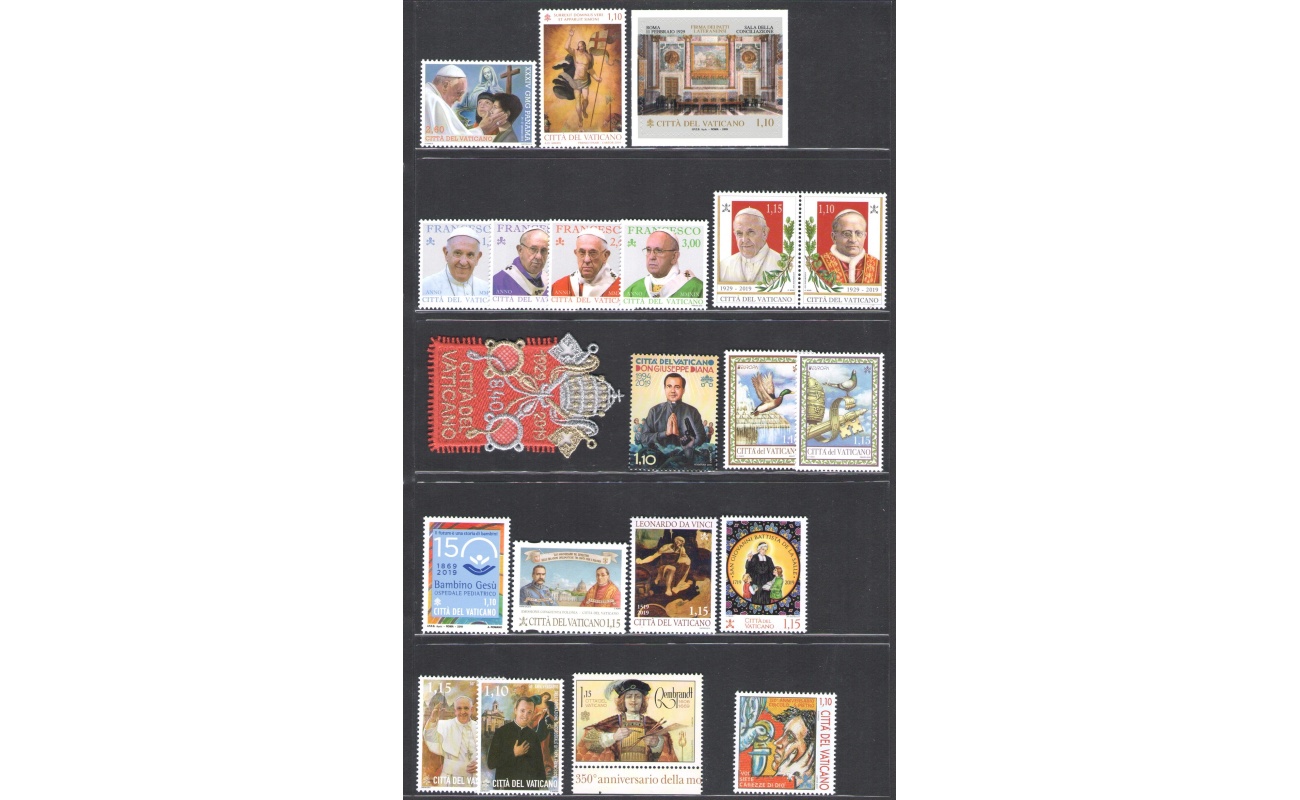 2019 Vaticano , Annata completa 27 valori + 6 Foglietti + 1 Libretto Santo Natale  , francobolli nuovi e perfetti  - MNH **
