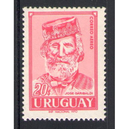 1970 Uruguay , Posta Aerea - 20 $ Rosso , Centenario della Partecipazione alla Guerra Franco Prussiana, Garibaldi , 1 val  MNH**