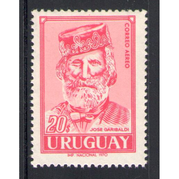 1970 Uruguay , Posta Aerea - 20 $ Rosso , Centenario della Partecipazione alla Guerra Franco Prussiana, Garibaldi , 1 val  MNH**