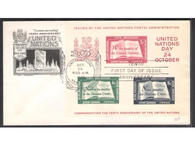 1955 NAZIONI UNITE , Foglietto n. 1 su Busta Primo Giorno ,    Usato