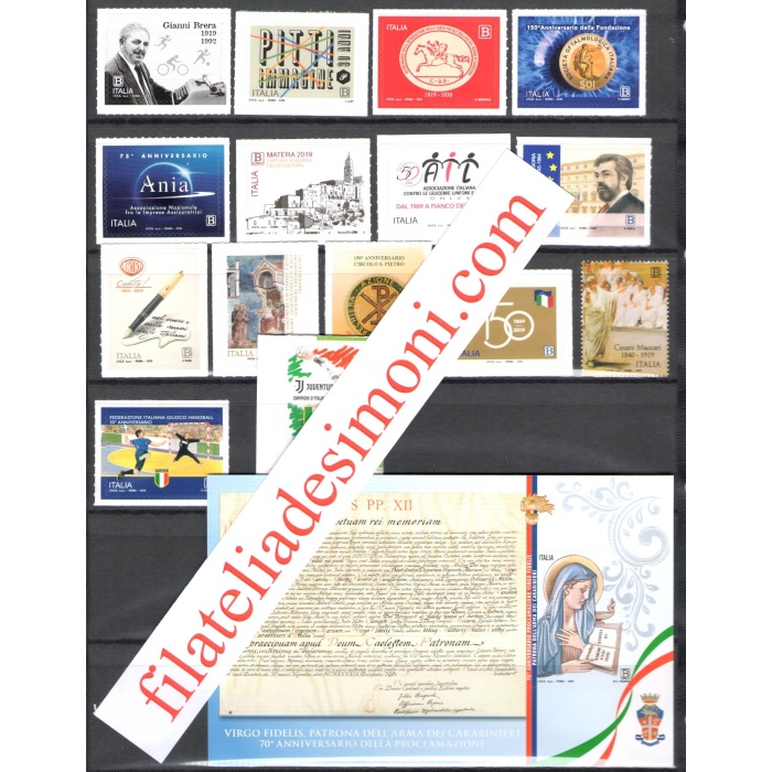 2019 Italia Repubblica, Annata completa , francobolli nuovi , 73 valori + 5 Foglietti + Foglietto Maccari Non Piegato + Libretto Maccari - MNH**