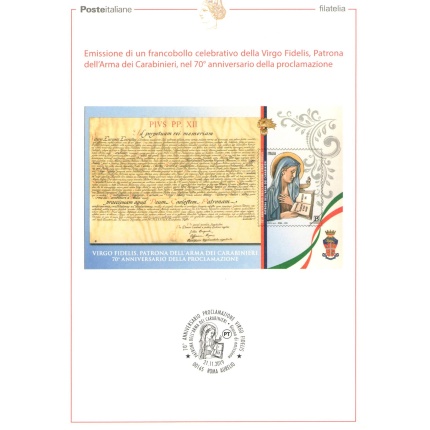 2019 ITALIA , Bollettino Postale comprensivo di foglietto, Virgo Fidelis "Patrona dell'Arma dei Carabinieri" Tiratura 2.000 - MNH**