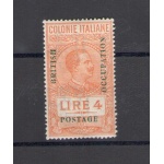 1941 Marche da Bollo delle Colonie Italiane Soprastampate "British Occupation" e "Postage" Non Emesso 4 Lire Arancio , n° 13 MNH**