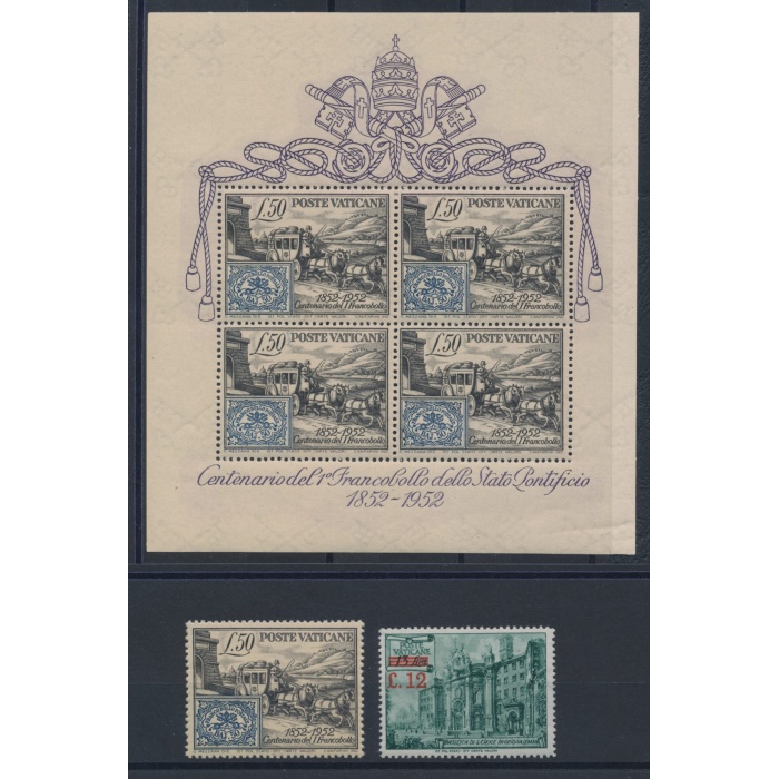 1952 Vaticano, Francobolli nuovi, Annata Completa 2 valori, 1 Foglietto "Carrozze" MNH **