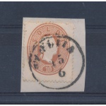 1861-62 LOMBARDO VENETO, n° 34 - 10 soldi bruno mattone dentellato 14, Usato - Used , su frammento