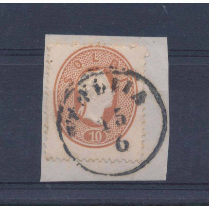 1861-62 LOMBARDO VENETO, n° 34 - 10 soldi bruno mattone dentellato 14, Usato - Used , su frammento