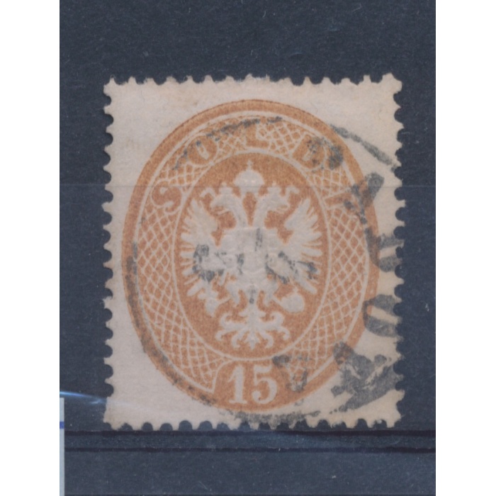 1863 LOMBARDO VENETO, n° 40 - 15 soldi bruno dentellato 14, Usato - Used