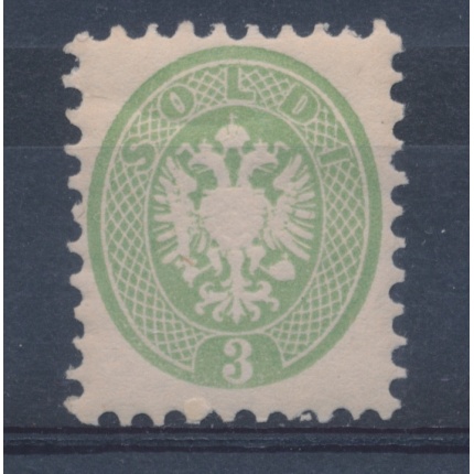 1864 LOMBARDO VENETO, n° 42 - 3 soldi VERDE dentellato 9 1/2, gomma originale, T.L. firmato Vaccari MLH*