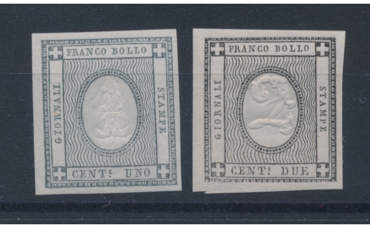 1861 Sardegna, francobolli per Stampati n° 19/20  MNH**  Firma Bolaffi , Proviene da Quartina da me tagliata