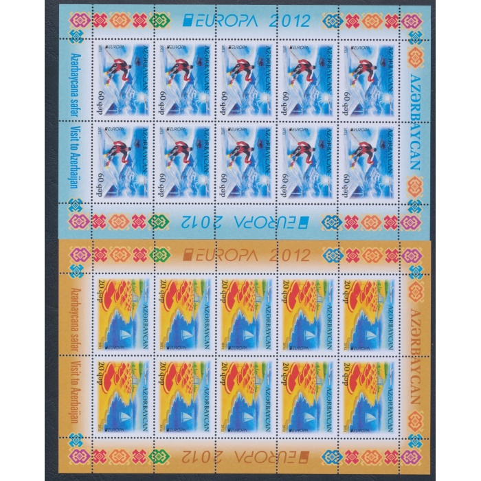 2012 EUROPA CEPT Azerbaigian , 2 Minifogli di 10 serie , Turismo , MNH**