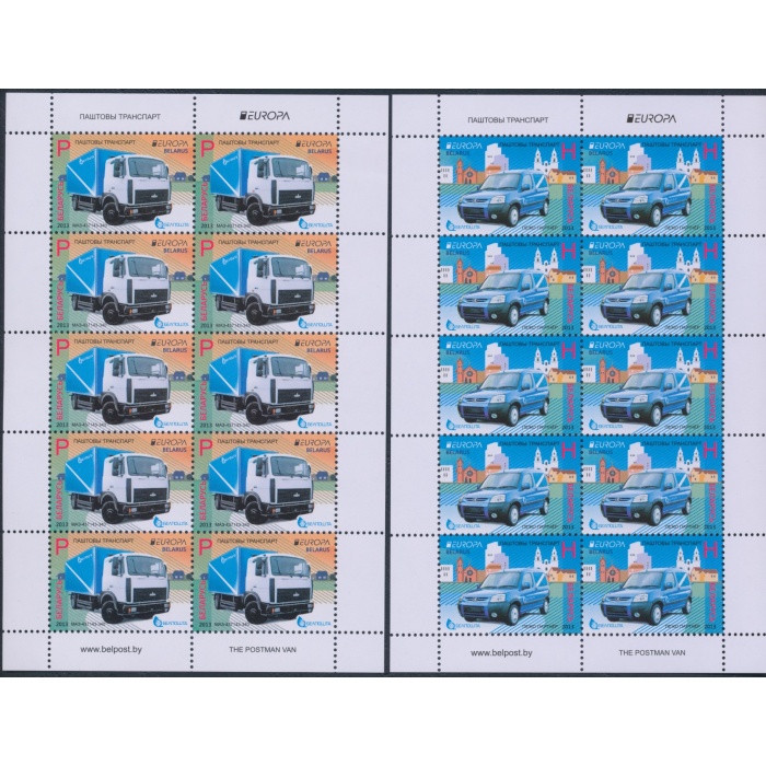 2013 EUROPA CEPT , Bielorussia, 2 Minifogli di 10 serie  , Veicoli Postali , MNH**