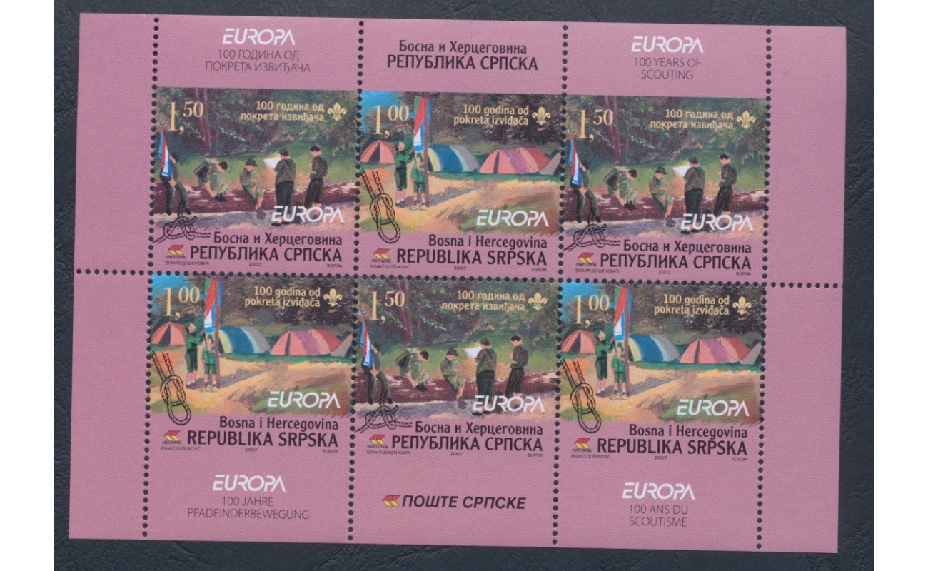 2007 EUROPA CEPT , Bosnia Serba  , Foglietto - Souvenir Sheet ,100 Anni Scoutismo , MNH**