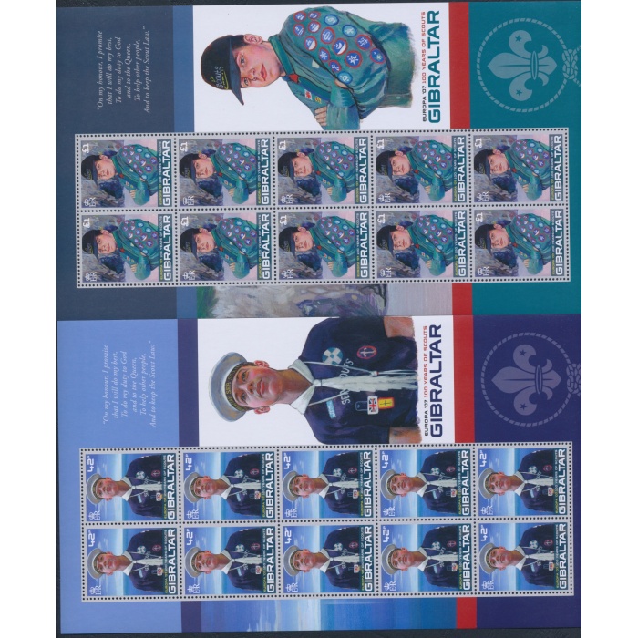 2007 EUROPA CEPT , Gibilterra ,  4 Minifogli di 10 valori , 100 Anni di Scoutismo,  MNH**