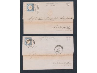 1861 PROVINCE NAPOLETANE, n° 20, 2 grana AZZURRO CHIARO, da Monteleone (6 Punti) per Castrovillari - 2 Buste con particolarità