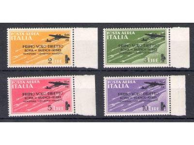 1934 Regno Italia, Posta Aerea  , Volo Roma - Buenos Aires , 4 valori , Bordo di foglio destro , A56/A59 - MNH**