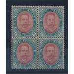 1889 Italia - Regno - Umberto I°,n° 49 , 5 Lire verde , Quartina , Discretamente Centrata ,MNH**