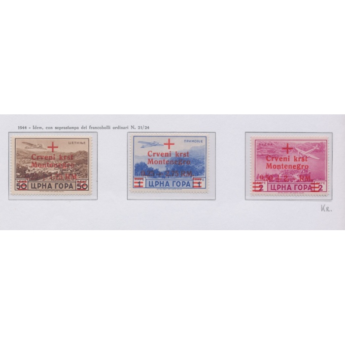 1944 Montenegro, Occupazione Tedesca , francobolli di Montenegro (emissione Cettigne) soprastampati, Posta Aerea A9/A11 MNH**