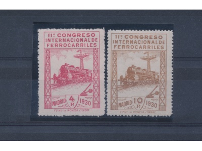 1930 SPAGNA - 440/441- 11 Congresso Internazionale delle Ferrovie , Treni , 4 pesetas rosso e 10 pesetas bistro , MLH*