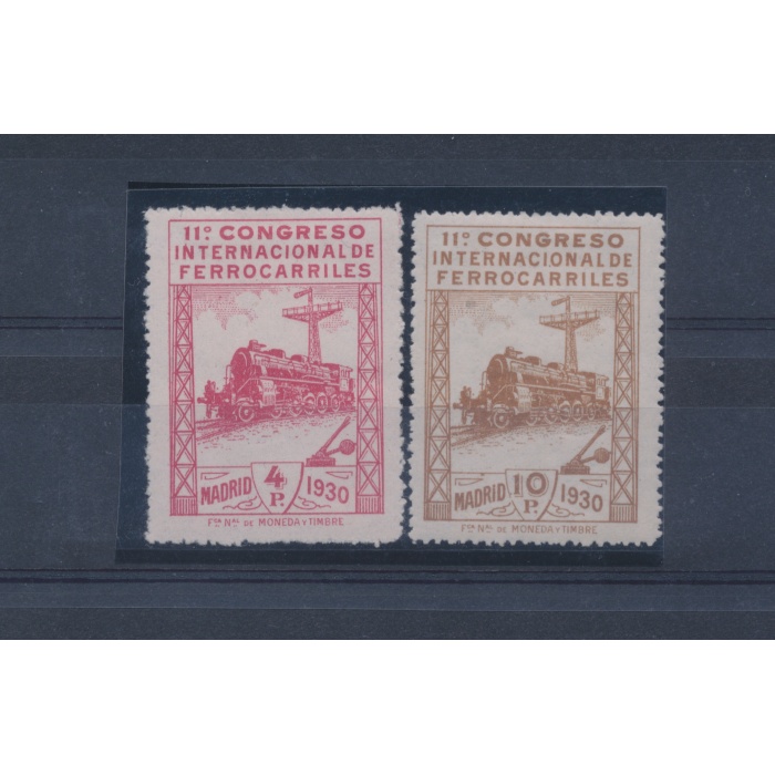 1930 SPAGNA - 440/441- 11 Congresso Internazionale delle Ferrovie , Treni , 4 pesetas rosso e 10 pesetas bistro , MLH*