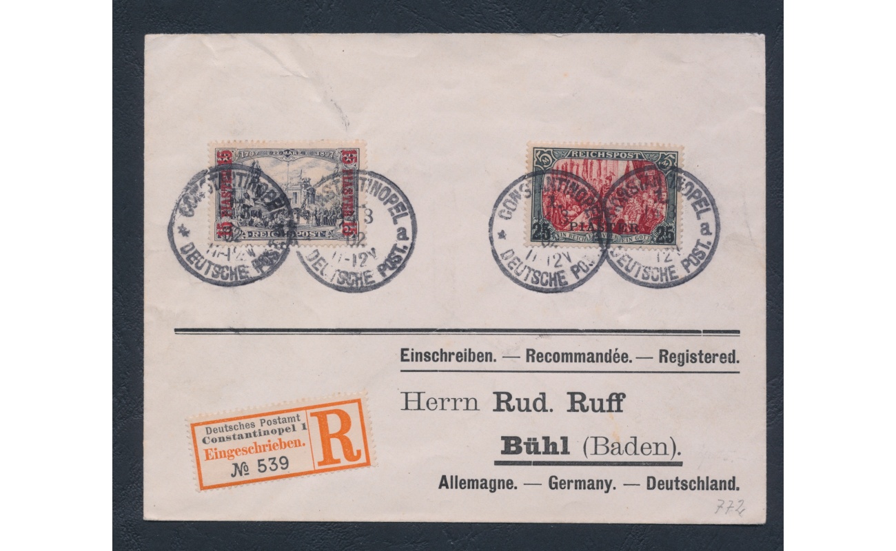 1900 Turchia - Colonie Tedesche "Reich Post2 n° 22/23 su busta da Costantinopoli per Baden  , Molto bella e fresca