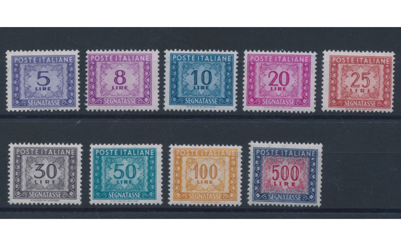1955-66 Italia - Repubblica  - Segnatasse n 111/120 , 8 Lire Filigrana stelle , 9 valori , MNH**