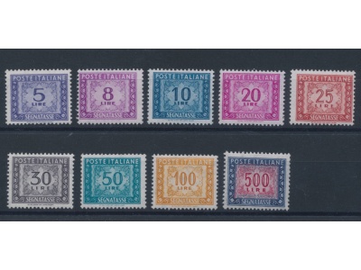 1955-66 Italia - Repubblica  - Segnatasse n 111/120 , 8 Lire Filigrana stelle , 9 valori , MNH**