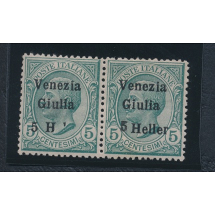 1918 VENEZIA GIULIA, n° 30ed in coppia con il normale , Varietà 5 H invece di 5 Heller, Molto Interessante MNH** Firmato A.Diena