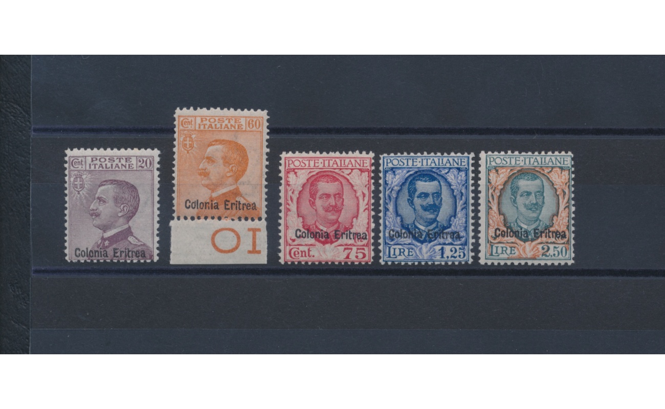 1928-29 Eritrea - Francobolli con soprastampa Colonia Eritrea - 5 valori n° 123/127 , discreta /ottima centratura , MNH**