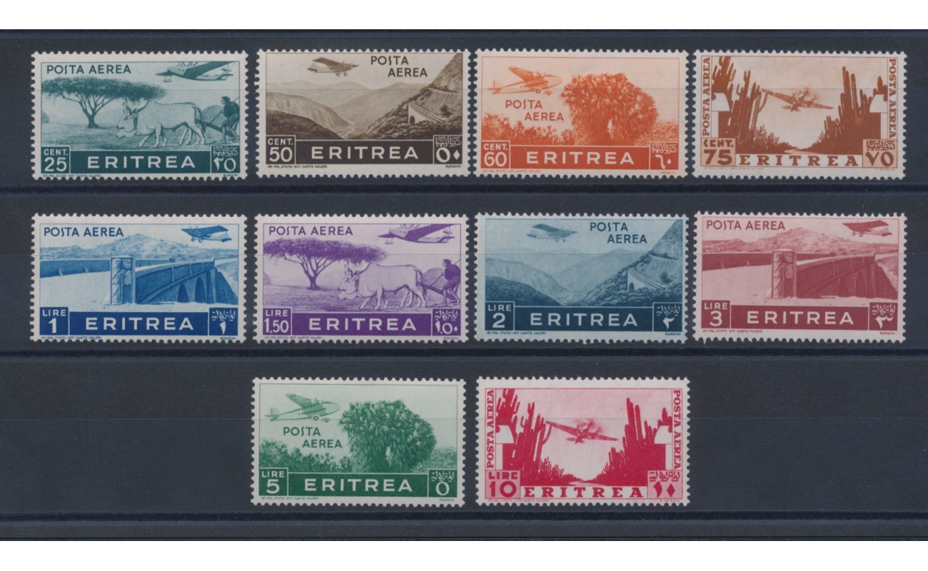 1936 Eritrea - Posta Aerea - Soggetti Africani - 10 valori n° 17/26 ,  MNH**