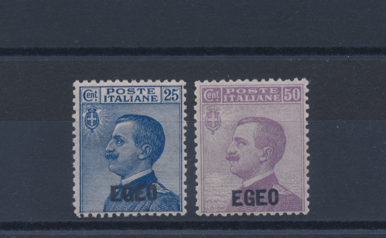 1912 EGEO , Francobolli d'Italia del 1908 soprastampati EGEO, n° 1/2 ,  2 valori , MNH** CENTRATI