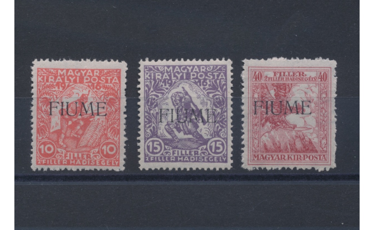 1918-19 Fiume, Francobolli di Ungheria soprastampati Fiume , 3 valori , n° 1A/3 - MNH**