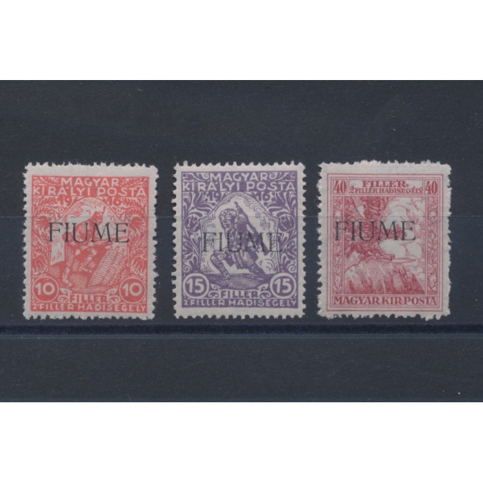 1918-19 Fiume, Francobolli di Ungheria soprastampati Fiume , 3 valori , n° 1A/3 - MNH**