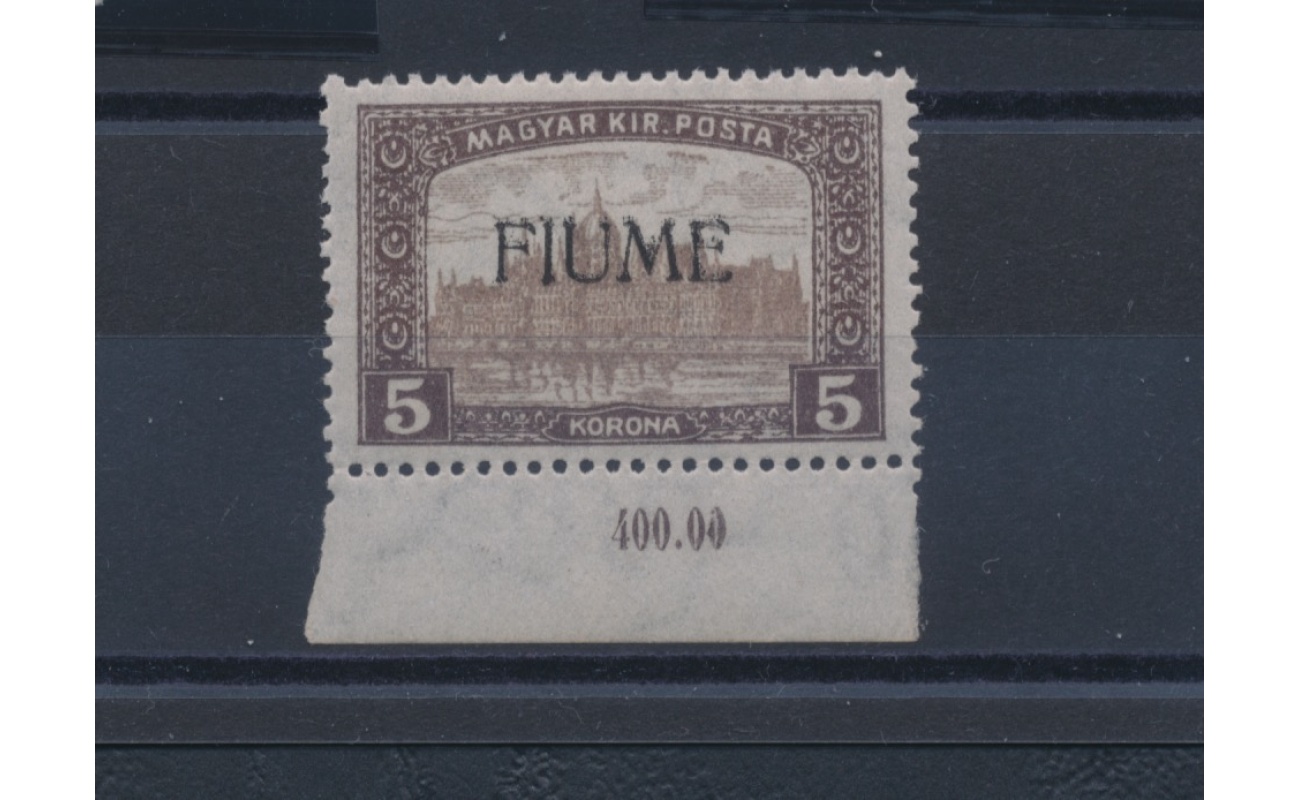 1918-19 Fiume, n° 20 ,  5k. bruno e bruno chiaro bordo di foglio basso,  MNH**