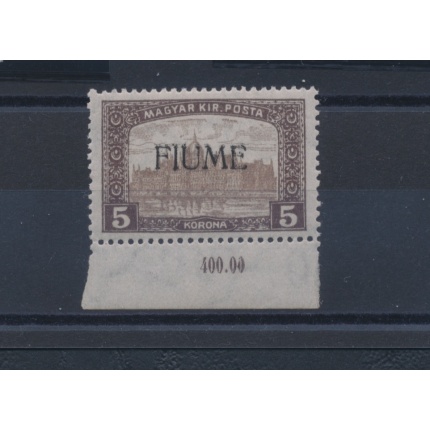 1918-19 Fiume, n° 20 ,  5k. bruno e bruno chiaro bordo di foglio basso,  MNH**