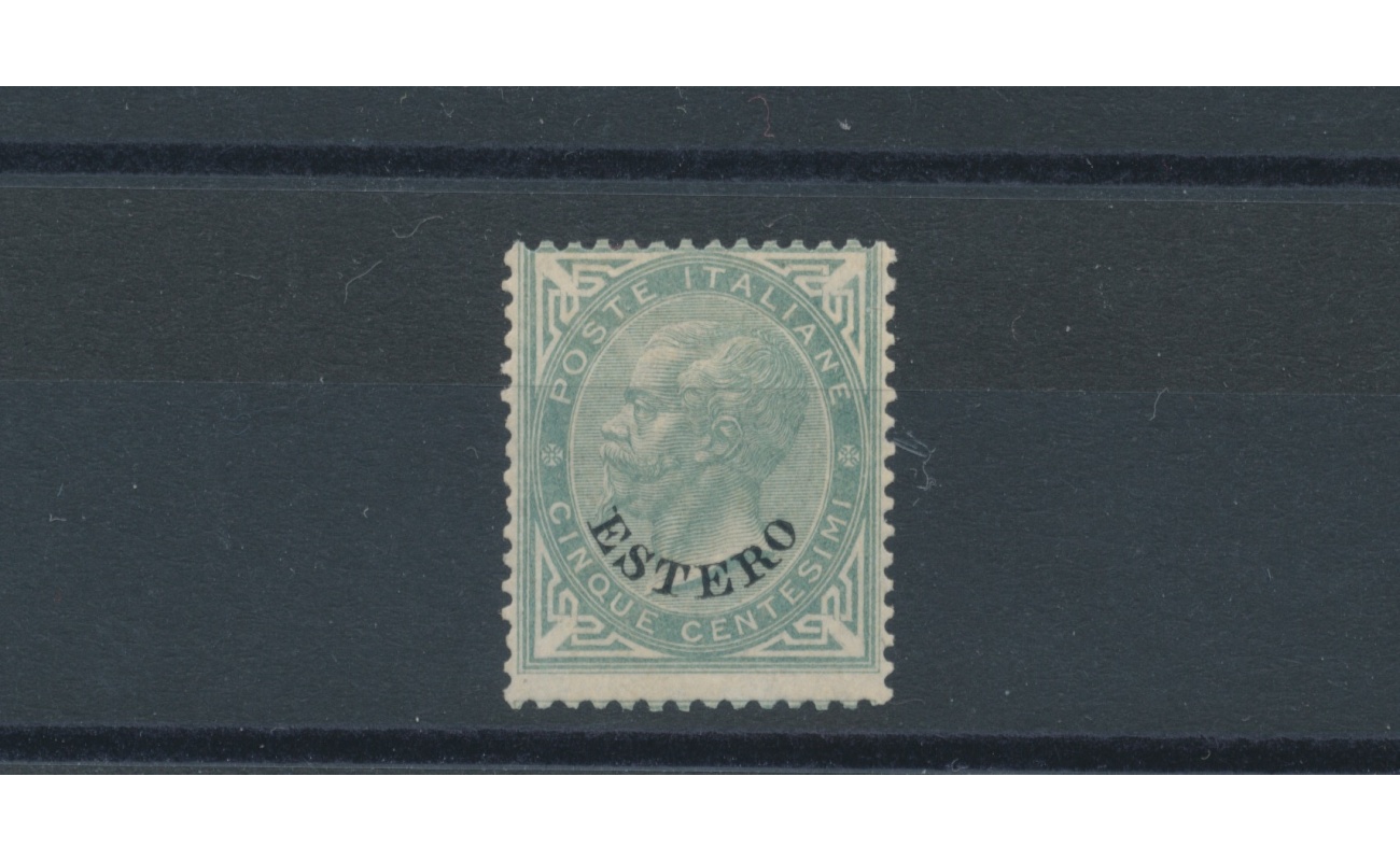 1874 Levante - Emissioni Generali - effige di Vittorio Emanuele II con soprastampa ESTERO , 5 cent grigio , MLH* - Expertise Cilio