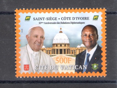 2020 Costa D'Avorio - 50° Anniversario Relazioni Diplomatiche - Emissione Congiunta con Vaticano -  MNH**