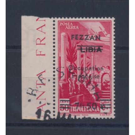 1943 FEZZAN - Posta Aerea , 7,50 su 50 cent carminio, n° 2 Usato , Firmato A.Diena e timbrino Brun - Primo Giorno di Emissione !!!!