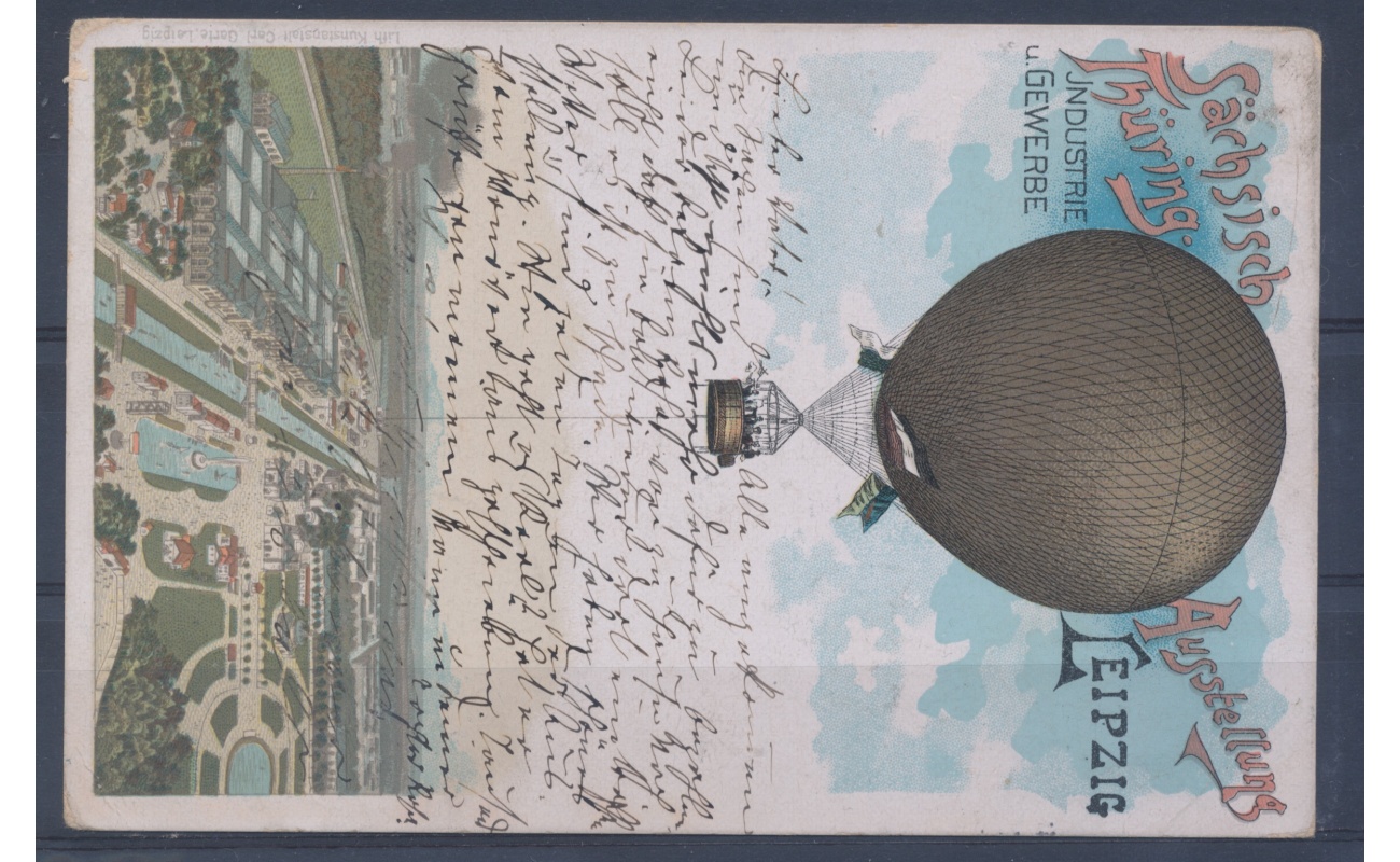1897 Germania , Cartolina Esposizione di Lipsia - Fessel Ballon