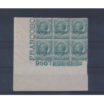 1922 CASTELROSSO , n° 1 - Michetti soprastampato , blocco di 6 , Angolo di foglio con numero di Tavola,  MNH**