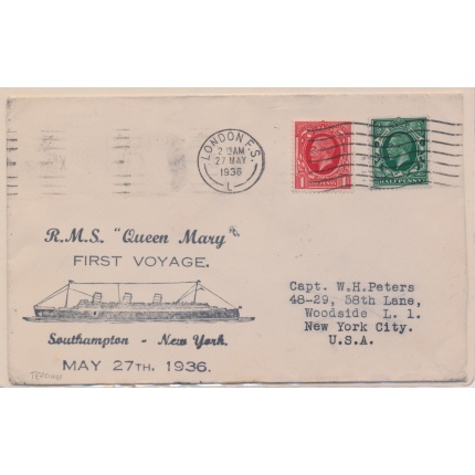 1936 Gran Bretagna , "Queen Mary" Primo Viaggio , Southampton - New York e ritorno via Aerea per Isola di Man