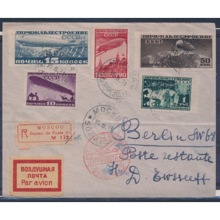 1931 RUSSIA   Posta Aerea n.  A22A/A26A -  Non Dentellati - su Lettera per Berlino , Molto bella e Rara