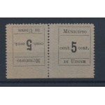 1918 Municipio di Udine , 5 cent nero su carta verde azzurra, Tete-Beche - orizzontale -MLH** Signed/Siglato Alberto Diena