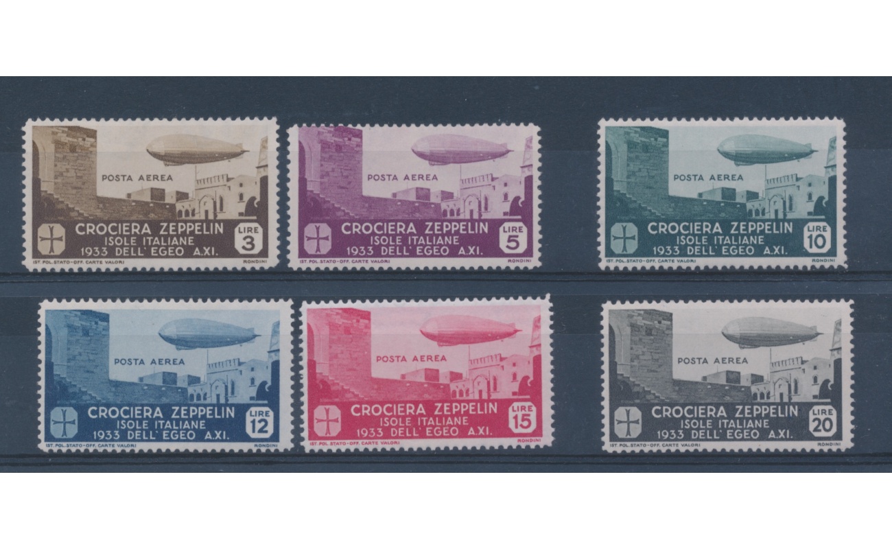 1933 Egeo , Posta aerea , Zeppelin , n° 22/27 , MNH**