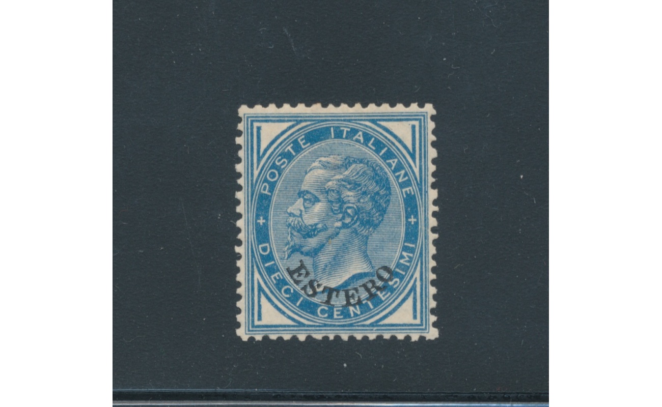 1878-79 Levante - Emissioni Generali - Effige di Vittorio Emanuele II con soprastampa ESTERO , 10 cent Azzurro , MLH* -Firmato A. Diena