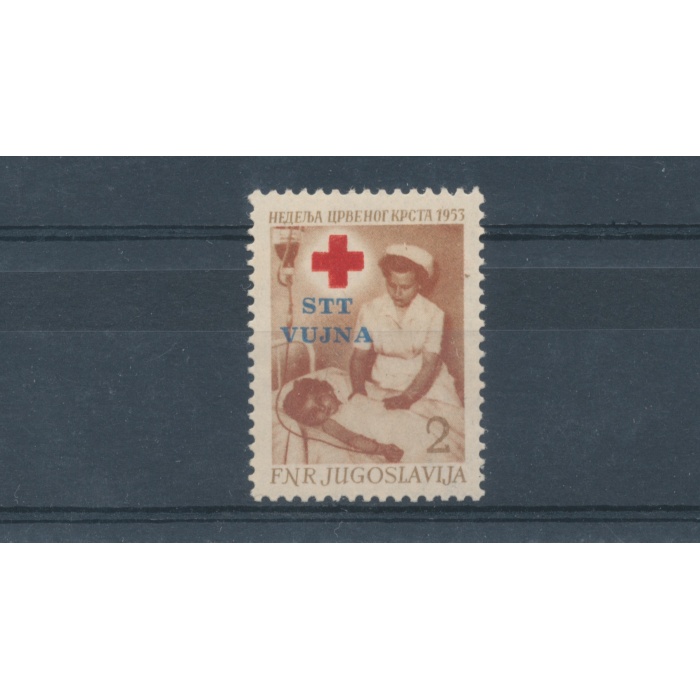 1953 TRIESTE B, n° 93a - Pro Croce rossa - Doppia Stampa della Croce , MNH** - Firma Enzo Diena 