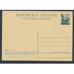 1951 Repubblica - C 143 - R9/2 - Quadriga , Cartolina Postale , L 20 verde scuro , Chlorodont - Nuovo